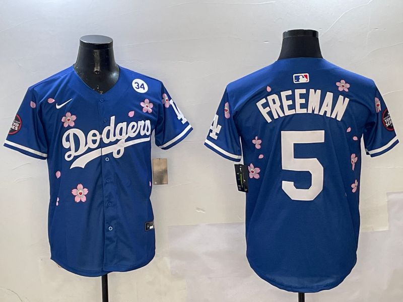 Men Los Angeles Dodgers #5 Freeman Blue Sakura Edition 2025 Nike MLB Jersey style 6->los angeles dodgers->MLB Jersey